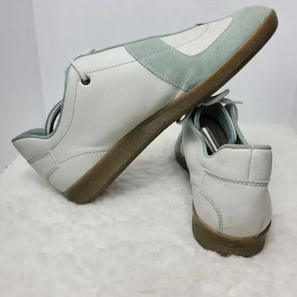 Gucci Mens Lace Up Sneaker Size 10 WHT Gray Suede White Leather 111 6091 - Picture 5 of 10
